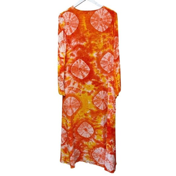 MOCHI Louma Duster Small Boho Womens Swim Cover Up Robe Top Orange Tie Dye - Picture 5 of 13